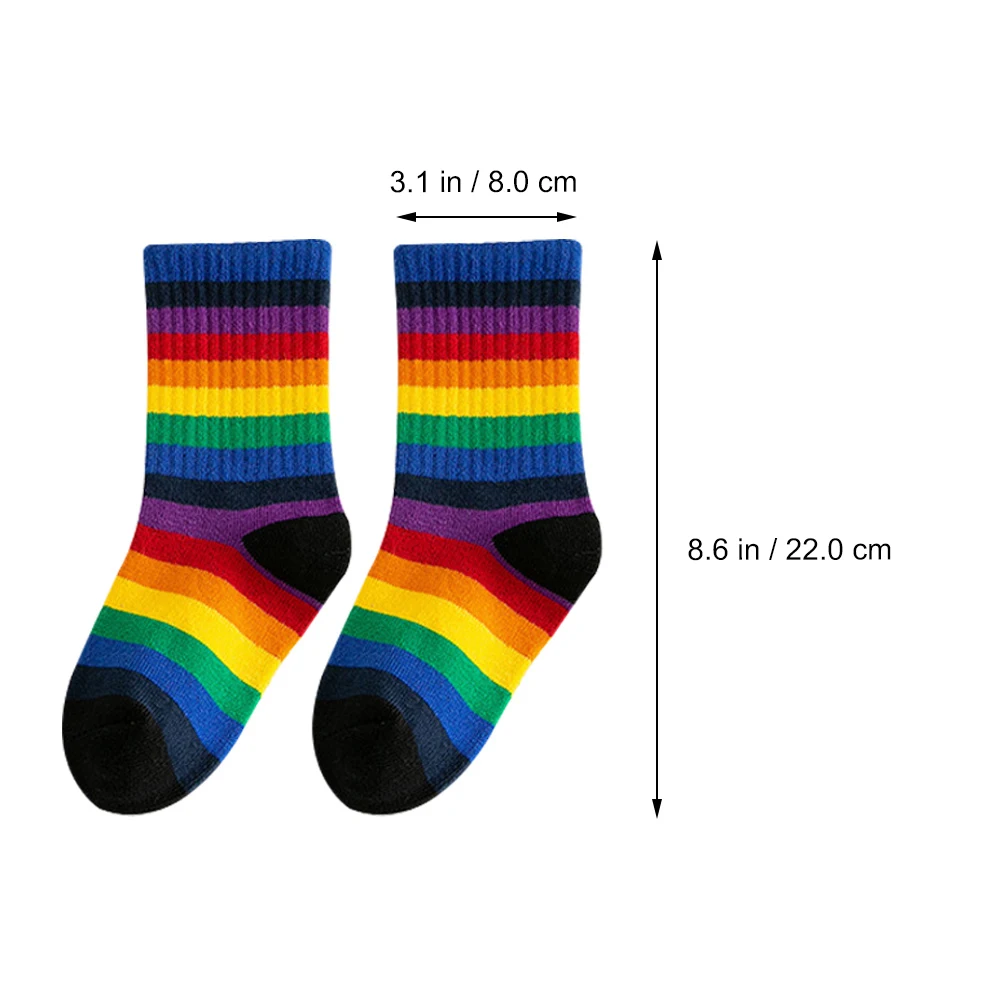 

3 Pairs Of Kids Casual Wear Rainbow Cotton Socks Durable Breathable Middle Tube Socks For Happy Children