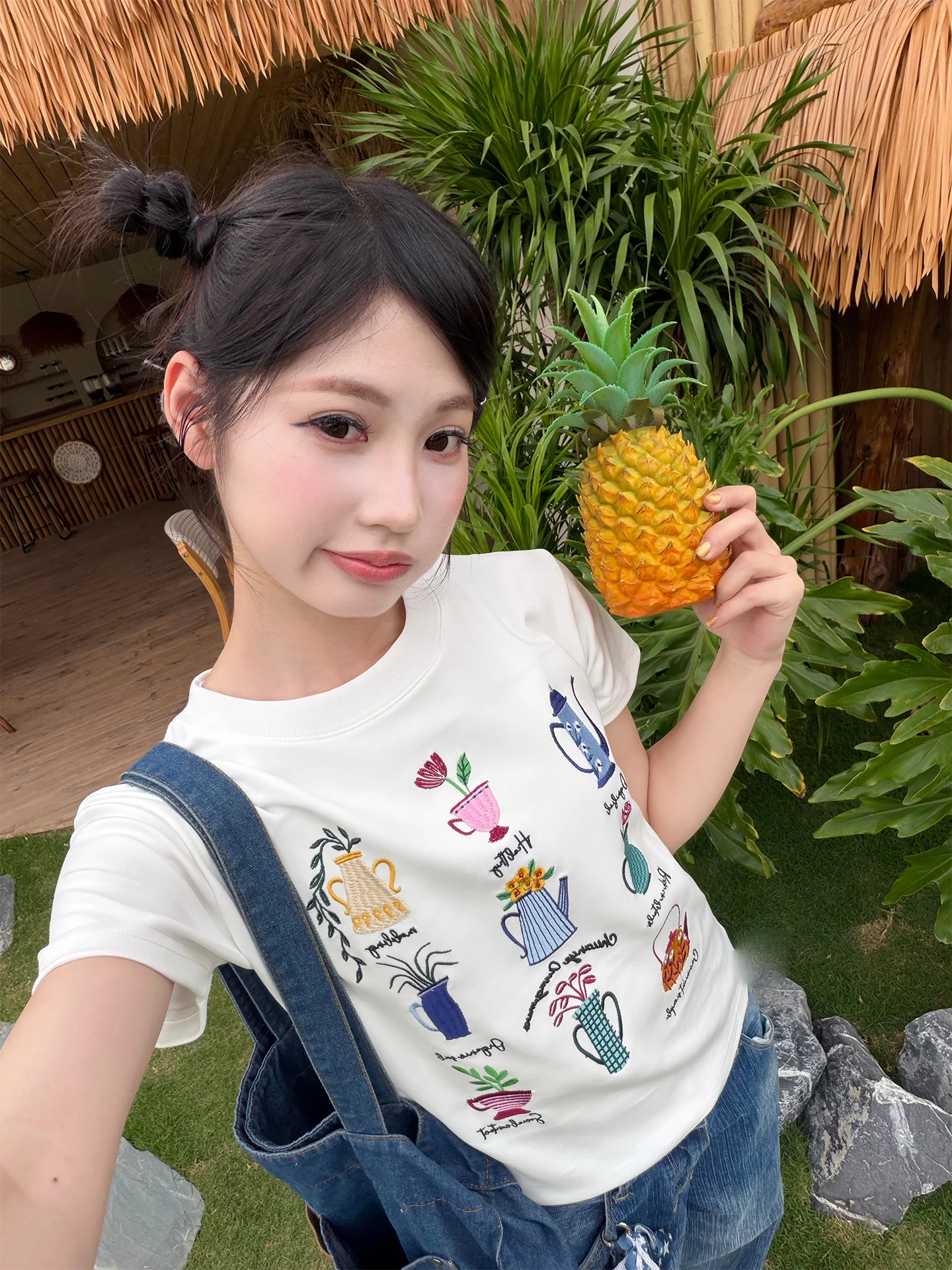 

Женская футболка Don Cry с креативной вышивкой, приталенная, летняя, повседневная, из хлопка, универсальная, укороченная модель для женщин