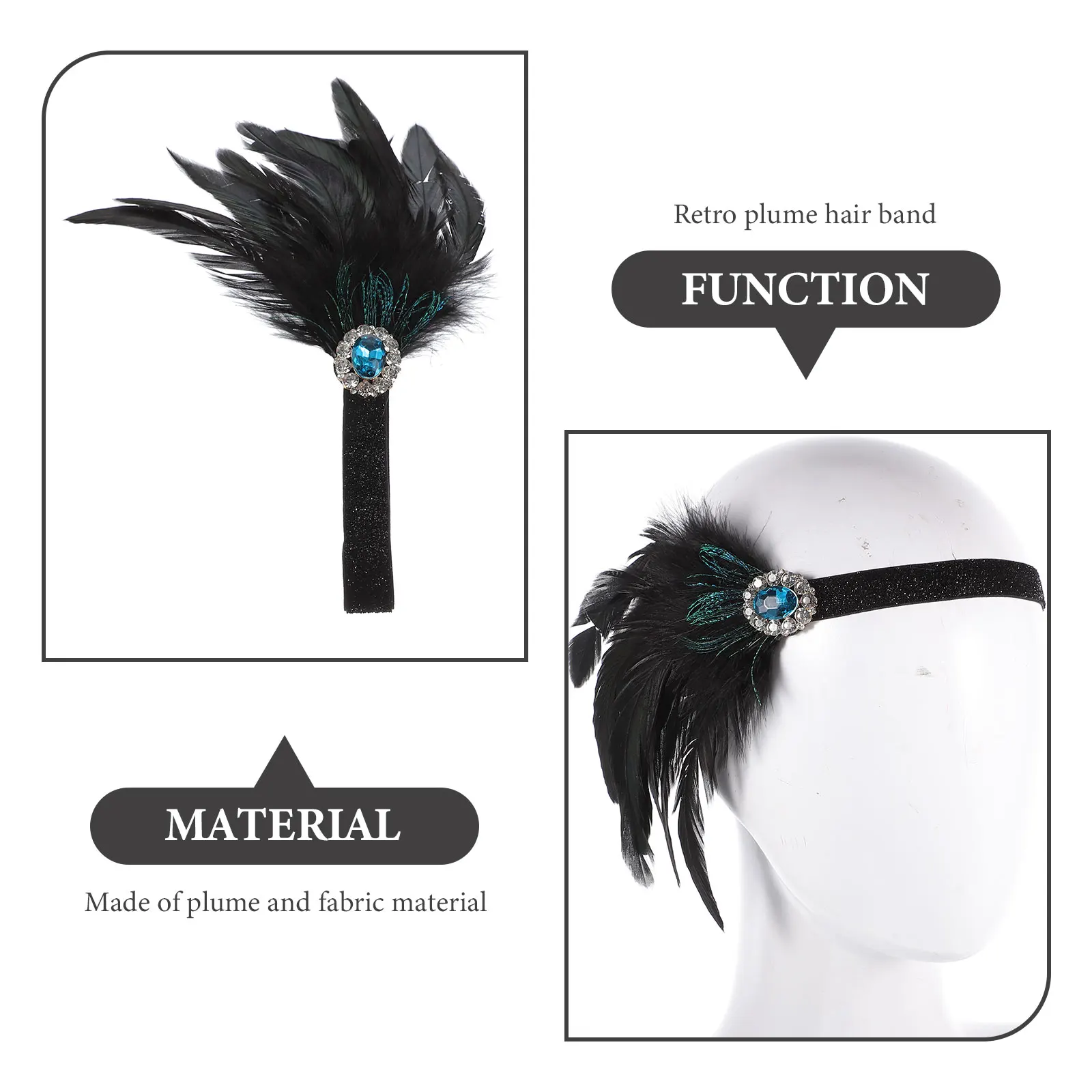 

Retro Headband Black Green Plume Women Hair Bands Headdress Wedding Party Carnival Prom Photoshoot Hairstyling Tools