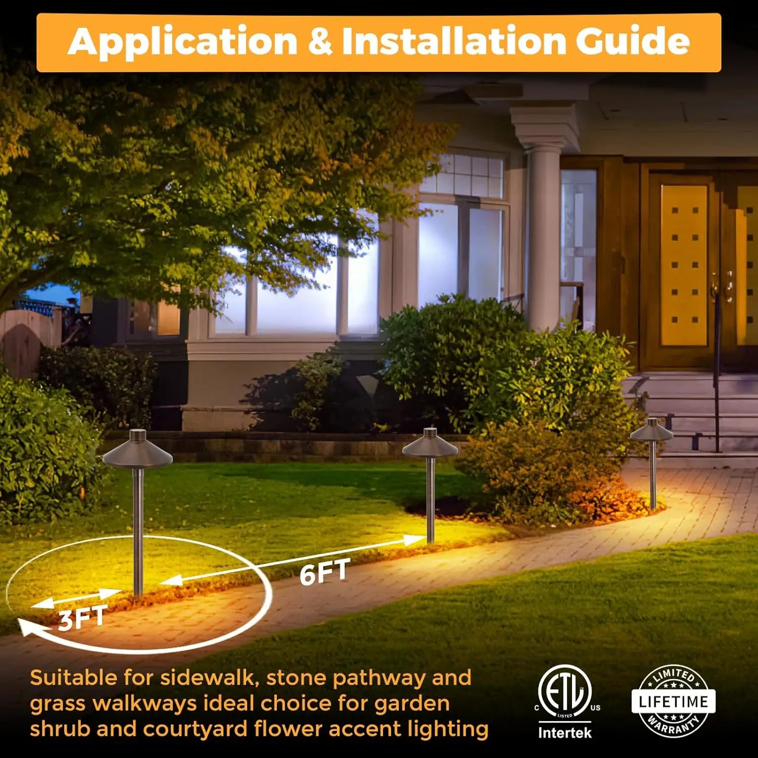 ソリッドブラス低電圧パスウェイライト (6.7インチシェード、高さ21.9インチ)、12V AC/DC高耐久LED景観パスライト屋外有線