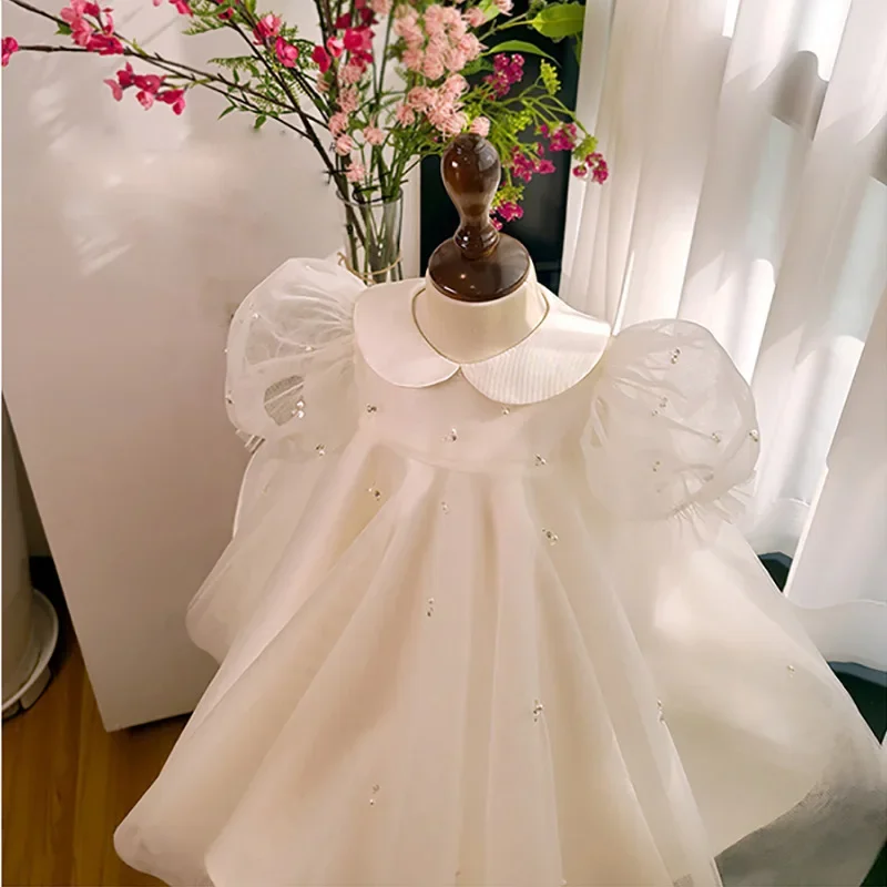 2024 Princess Tulle White Dress for Baby Girls Children Kids Birthday Dresses Girl Christenning Clothing Toddlers Party Costume