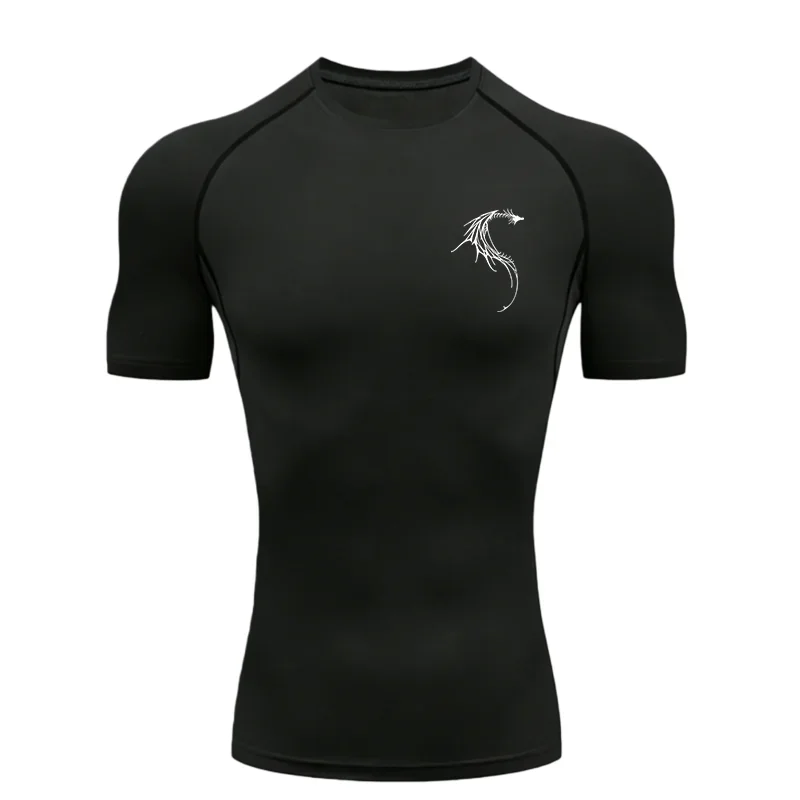 

Мужская спортивная футболка с драконьим узором, компрессионная, с коротким рукавом, для тренировок и фитнеса, рашгард