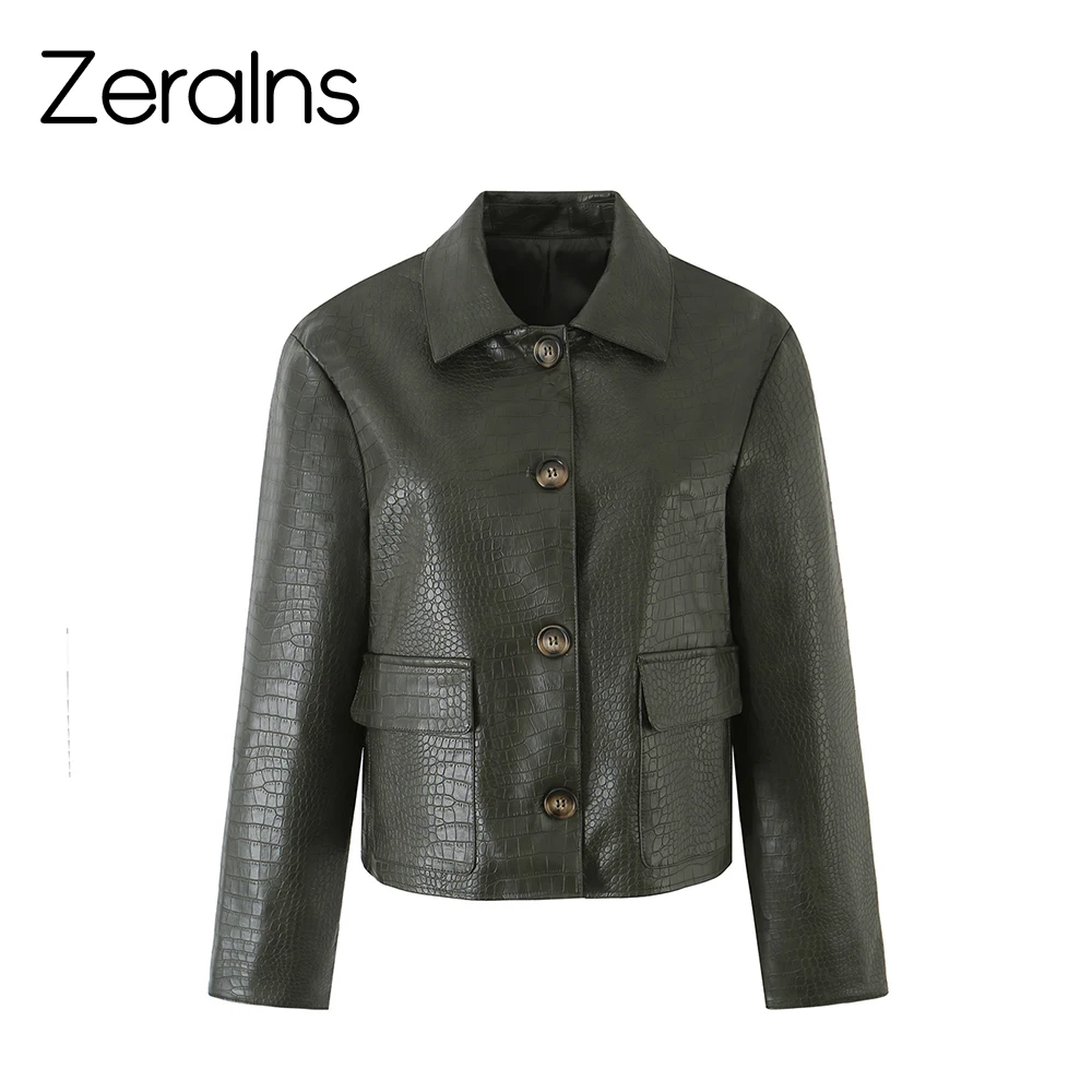 ZERAINS 2026 autumn new retro style simple and fashionable lapel long sleeved pocket decoration imitation leather jacket jacket