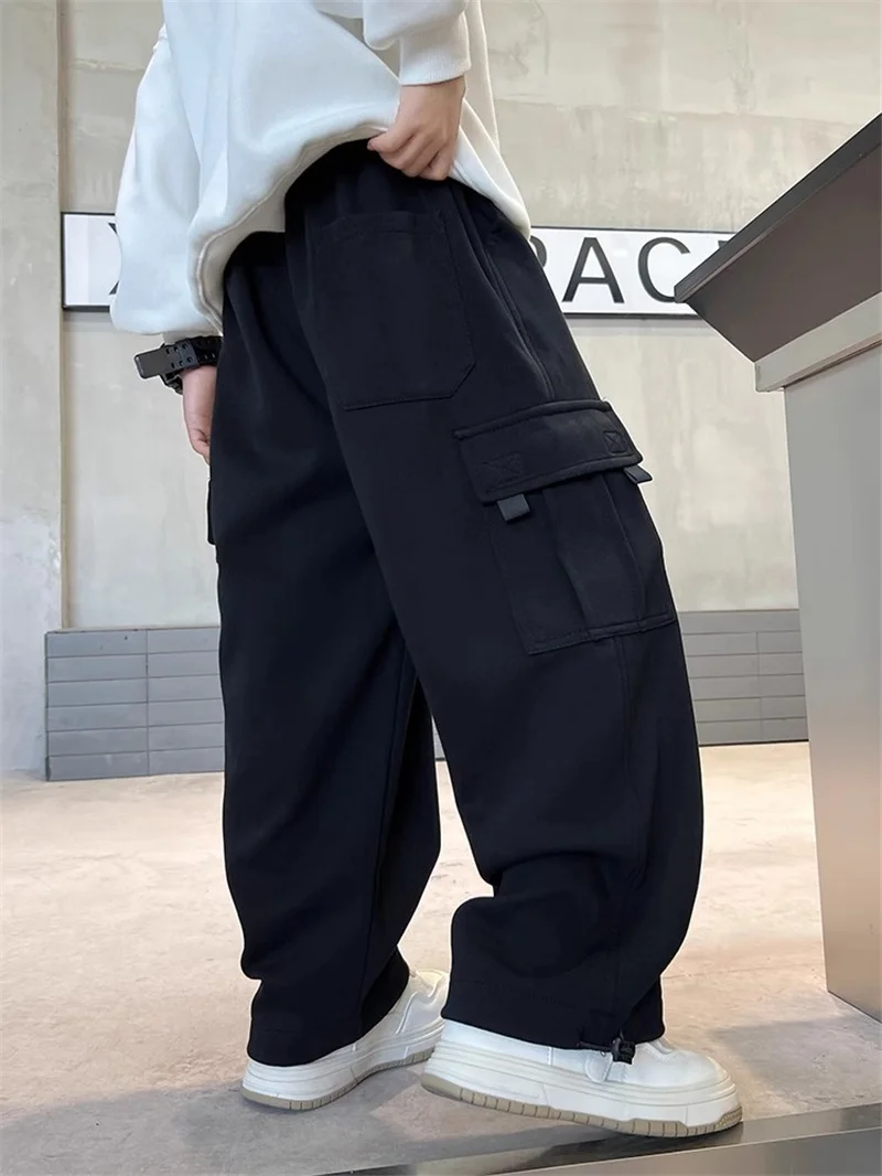 2026 New Boys Work Pants Spring Kids Wide-leg Trousers Autumn Fashion Thin Straight Pants Teen Casual Loose Simple Sweatpants