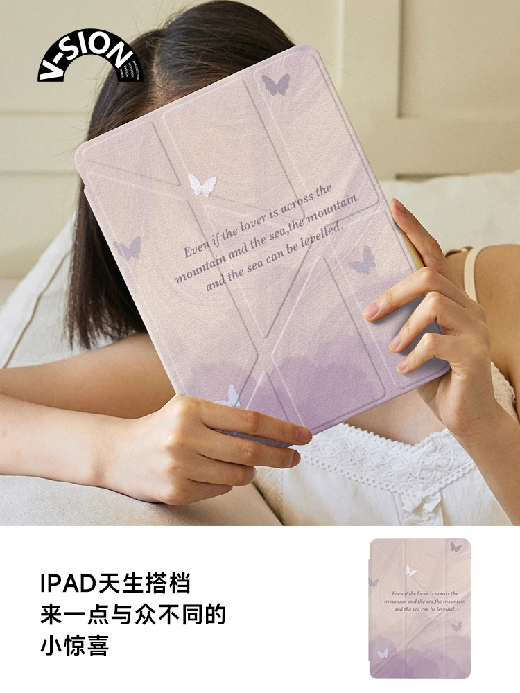 V-SION Simples Borboleta Adequado iPad Air5 Capa Protetora 2024 Pro 11 polegadas Capa Protetora Mini6 Apple Tablet 10 Leve A