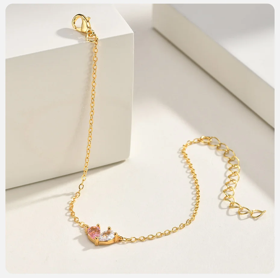 Vnox Luxus-Armband mit Herz-Anhänger, rosa, klar, AAA-Zirkonia, für Damen, vergoldet, süß, romantisch, Valentinstag, Hochzeit, Schmuck, Geschenke – Detail 5