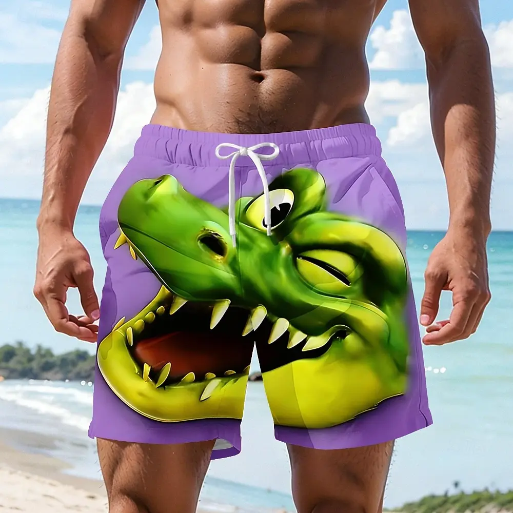 Men's Cartoon Crocodile 3D Print Swim Trunks Fashion Hawaiian Funny Beach Shorts Summer Outdoor Vacation Short Pants Kids Bottom
