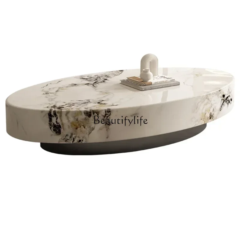 

FG44Natural Marble Tea Table Oval Cold Jade Italian Style Light Luxury Cream Style High-End Tea Table