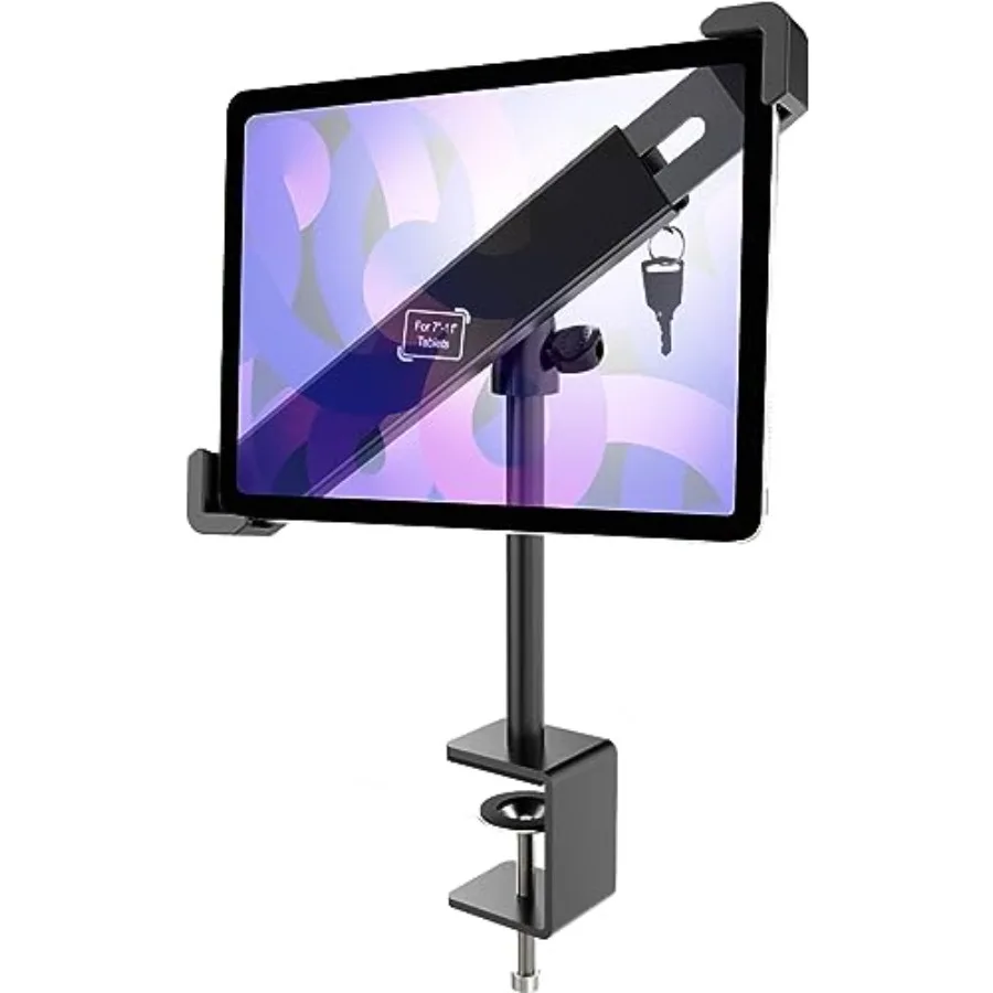 

Desktop Clamp Tablet Holder for Anti-Theft with Lock and Keys Aluminum iPad Kiosk Stand with 360 Rotating for Store POS Recepti
