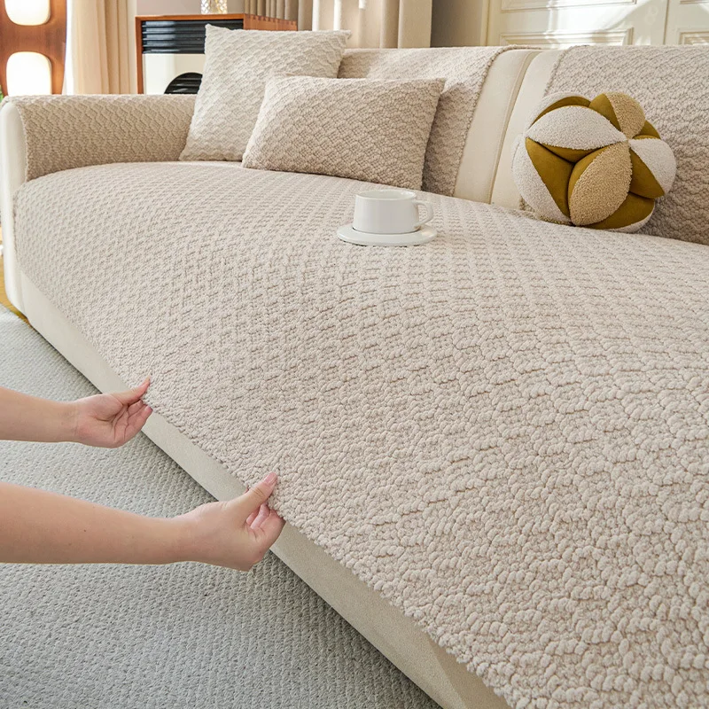 1pc Geometric Thicken Sofa Seat Cover Non-Slip Sofa Cushion Mat Soft Plush Couch Protector Covers Home Decor