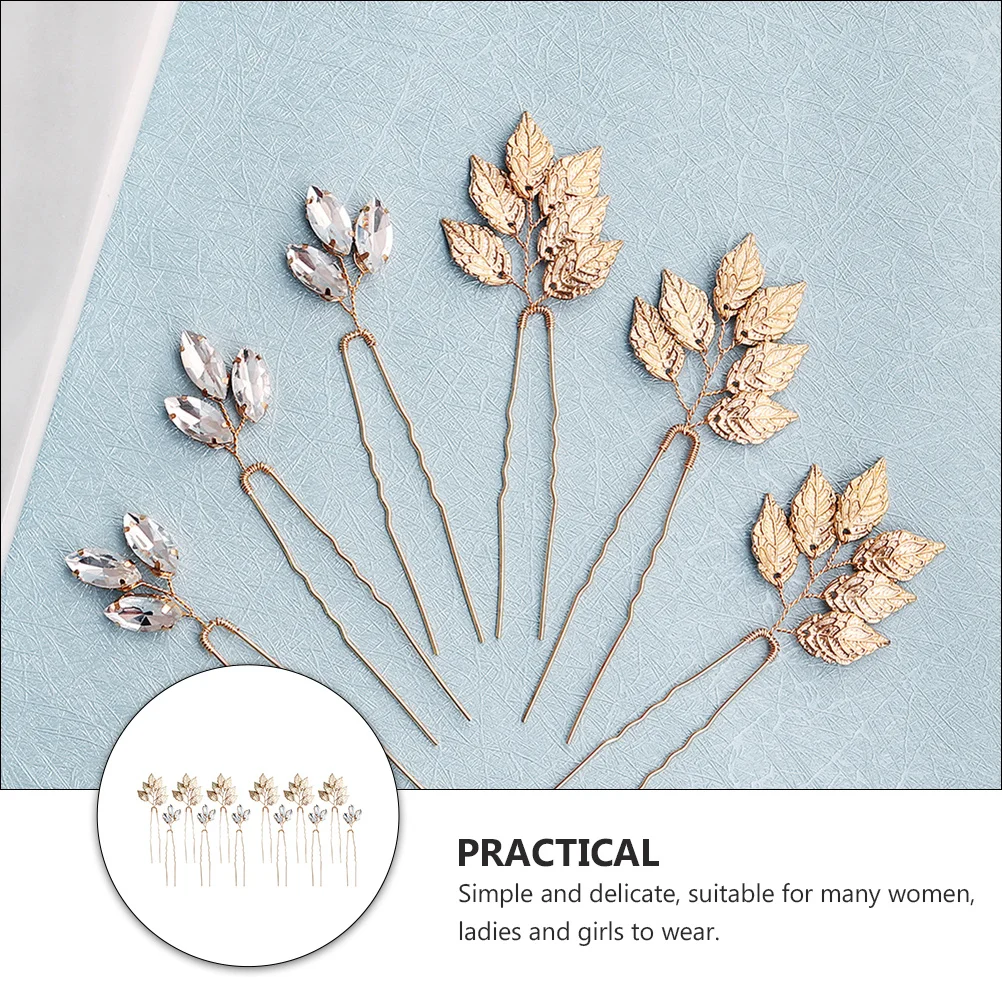 

2Packs Delicate Bridal Hairpins Rhinestone Alloy Leaf Wedding Updo Accessory Elegant Bride Headdress Wedding Updo Hairpin