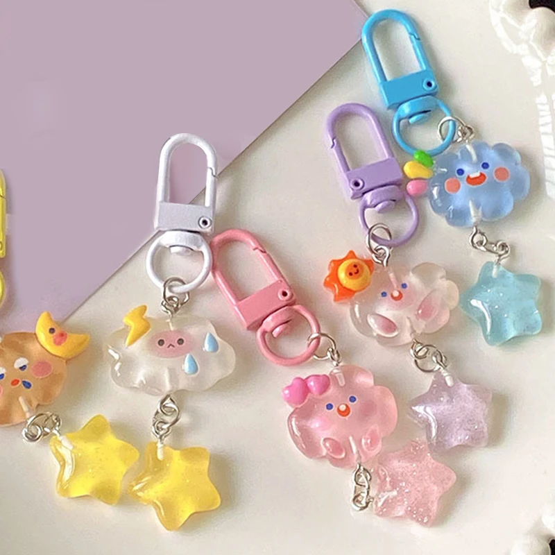 Jelly Pentagram Resin Keychain Stars Pendant Keyring for Girls Backpack Charm Headphone Case Accessories Creative Couple Gifts