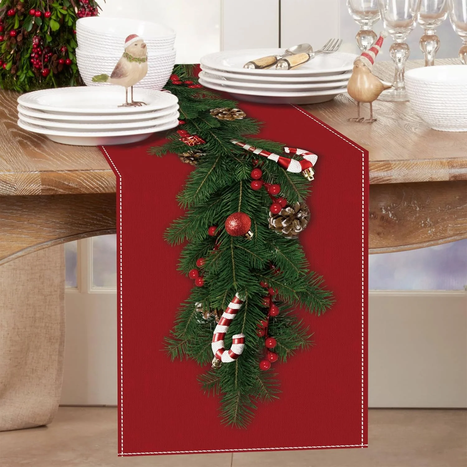 VIKAMA red Christmas tree decoration table runner seasonal winter Christmas party decoration holiday indoor home kitchen decor