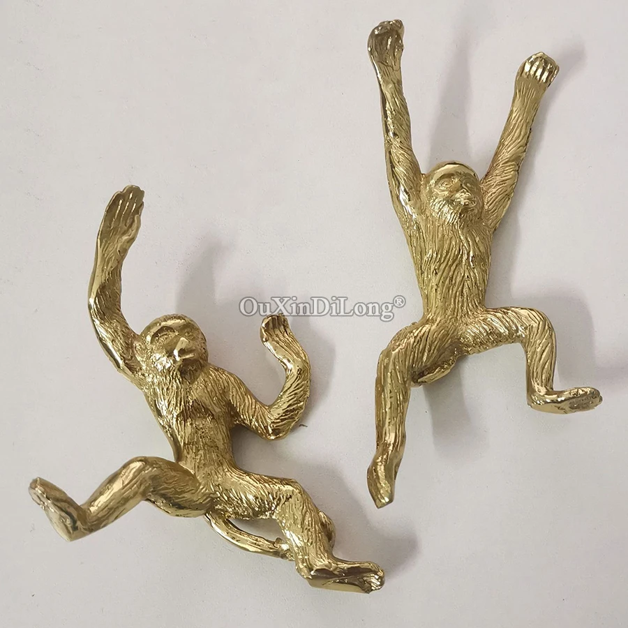 4PCS Solid Brass Monkey Furniture Handles Drawer Knobs Cupboard Wardrobe Closet Dresser Cabinet Door Pulls Knobs Decorations