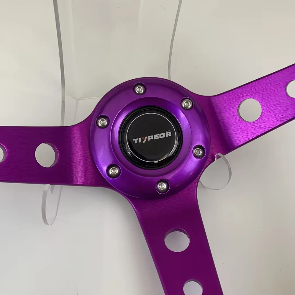 Tiypeor 14inch 350mm purple electroplating bracket steering wheel universal PU material car steering wheel volante