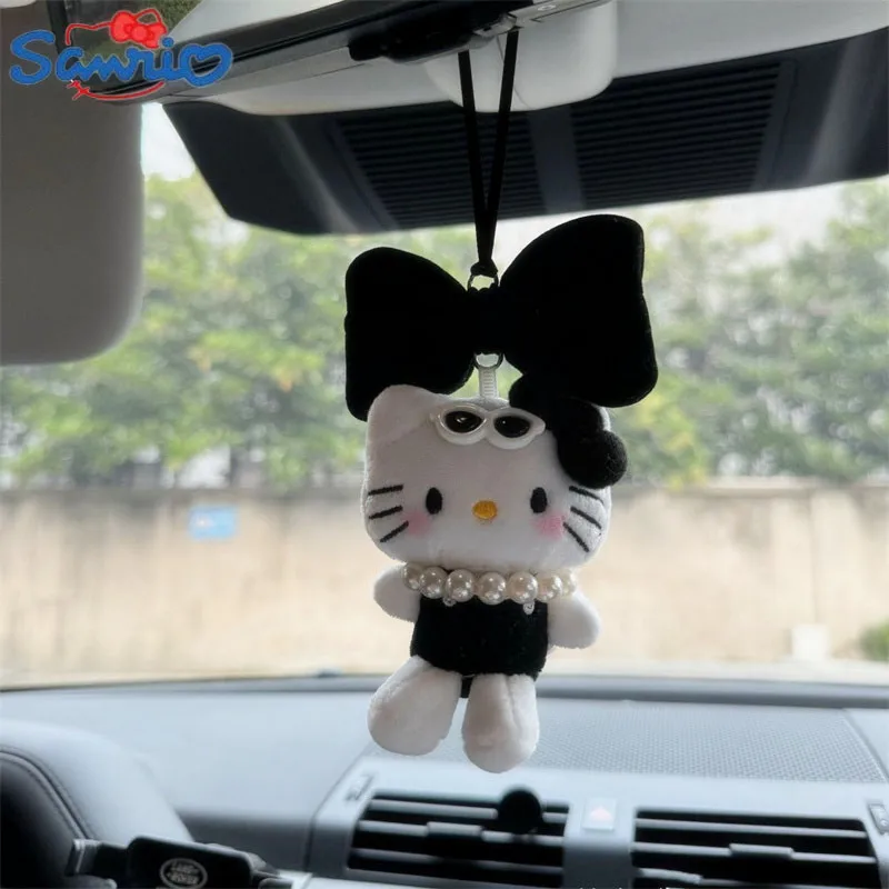 Kawaii Sanrio Hello Kitty Stuffed Toys Car Pendant Keychain Anime Black Kitty Women Plush Doll Keychains Cute Children Gifts