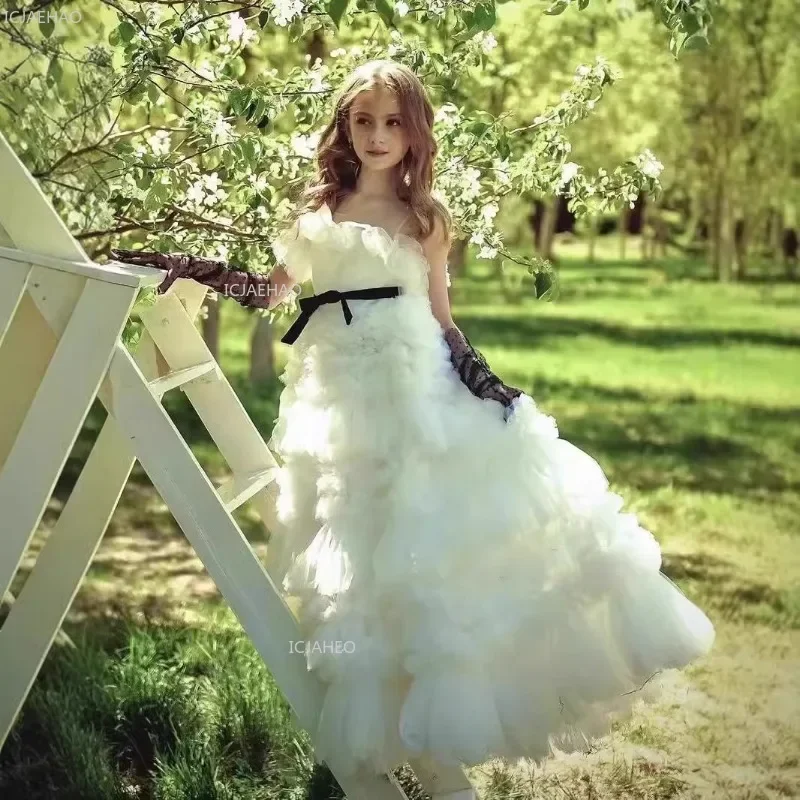 

Girls Puffy Tulle Dress Children Princess Party Wedding Birthday Costume Gown for Piano Performance Pageant Host Model Evening