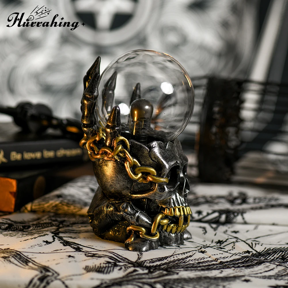 Hurrahing Five-Finger Golden Skull Plasma Lamp 4-Inch Atmospheric Night Light Desktop Decor Halloween Gift Sale