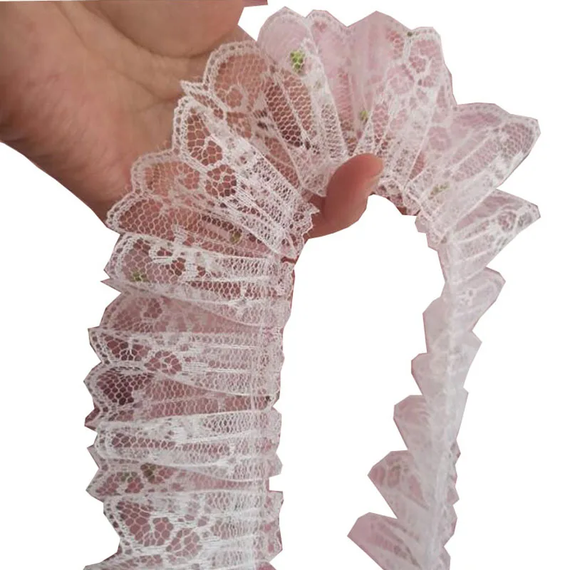 5CM Wide NEW Embroidery white flower lace fabric trim ribbon DIY sewing applique collar Ruffle wedding Womens dresses decor