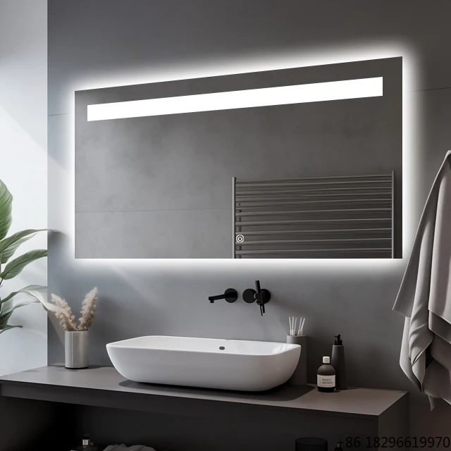 Large Rectangle LED Smart Bathroom Mirror Anti-Fog Time Temp Display Frameless Wall Mirror