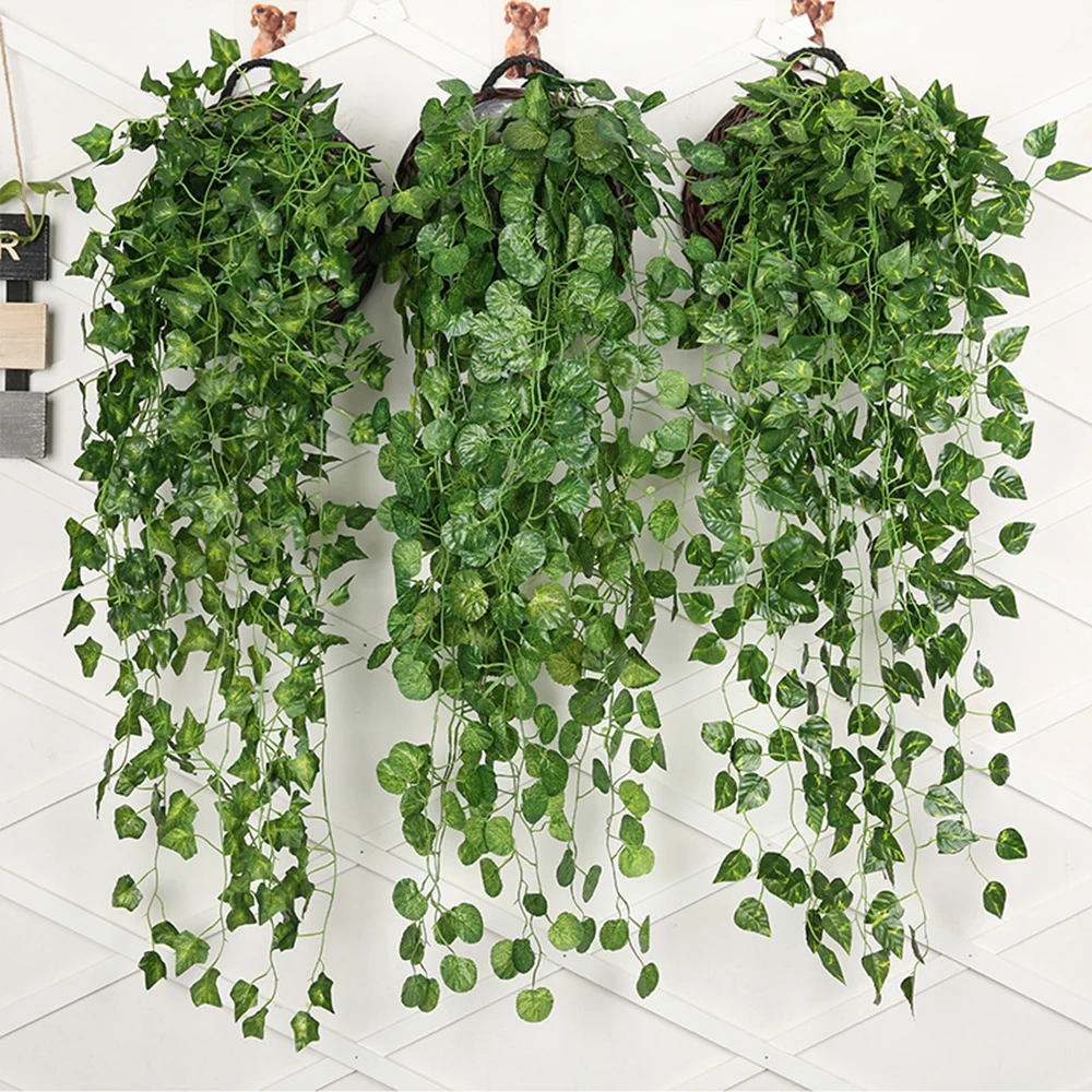 Planta artificial trepadeira verde parede pendurado videira casa decoração do jardim rattan festa de casamento diy falso grinalda folhas hera
