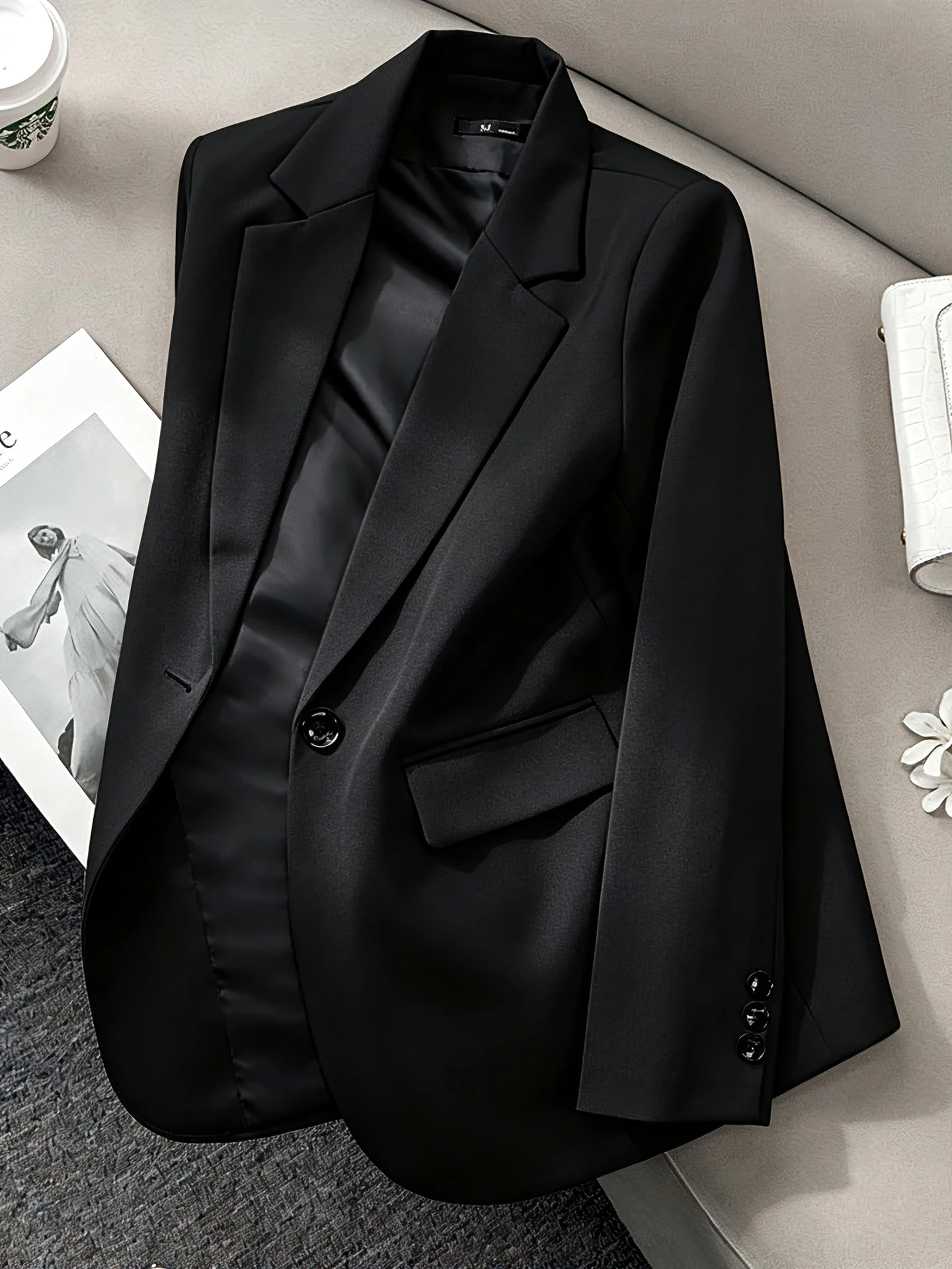 Black Casual Women's Suit Jacket Spring Autumn 2026 New Style Small Size Formal High-End Feel Commute Wind Loose Fit