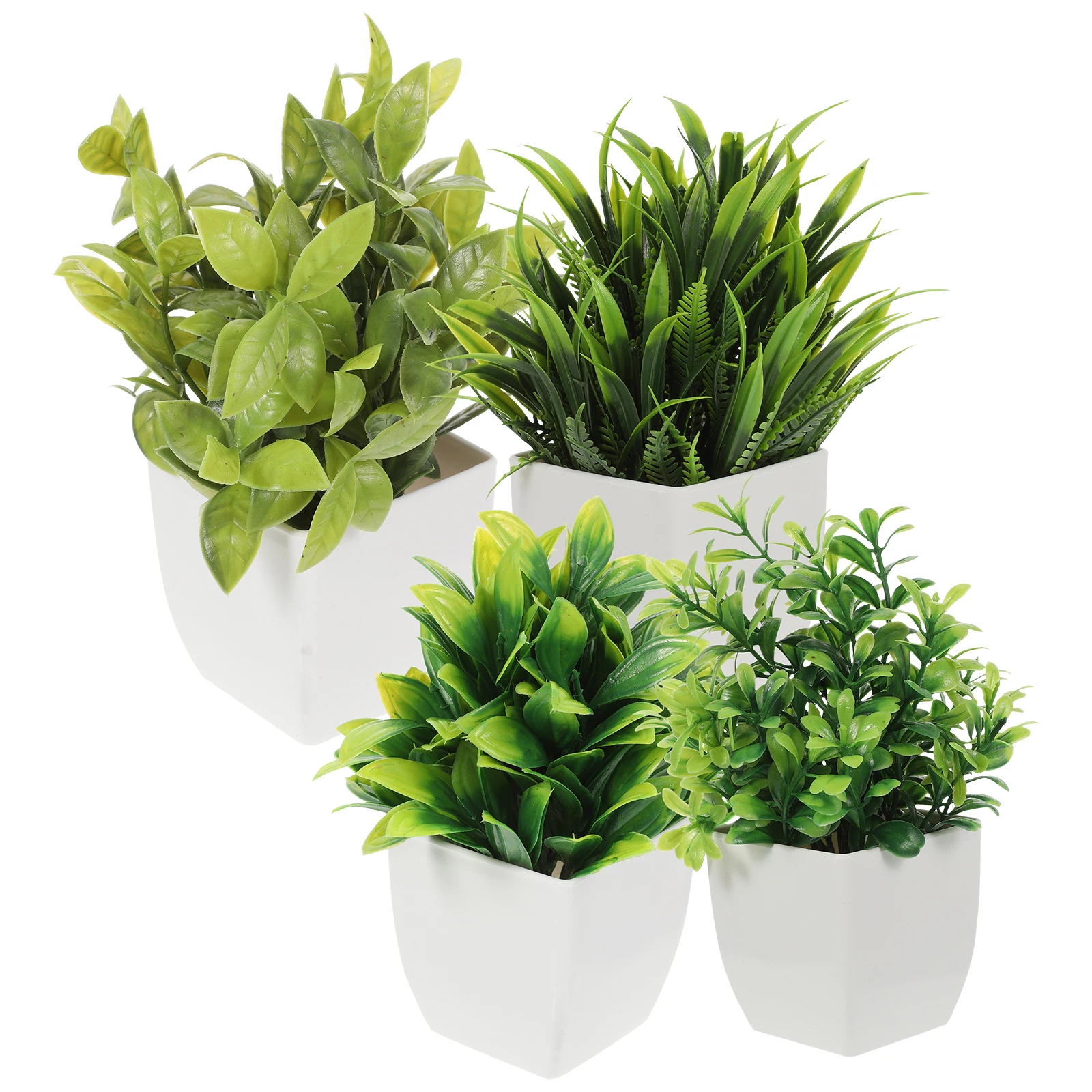 

4 Pcs Simulated Potted Plants Artificial Green Decor Indoor Office Desktop Fake Bonsai Adornments Home Decorations Plant