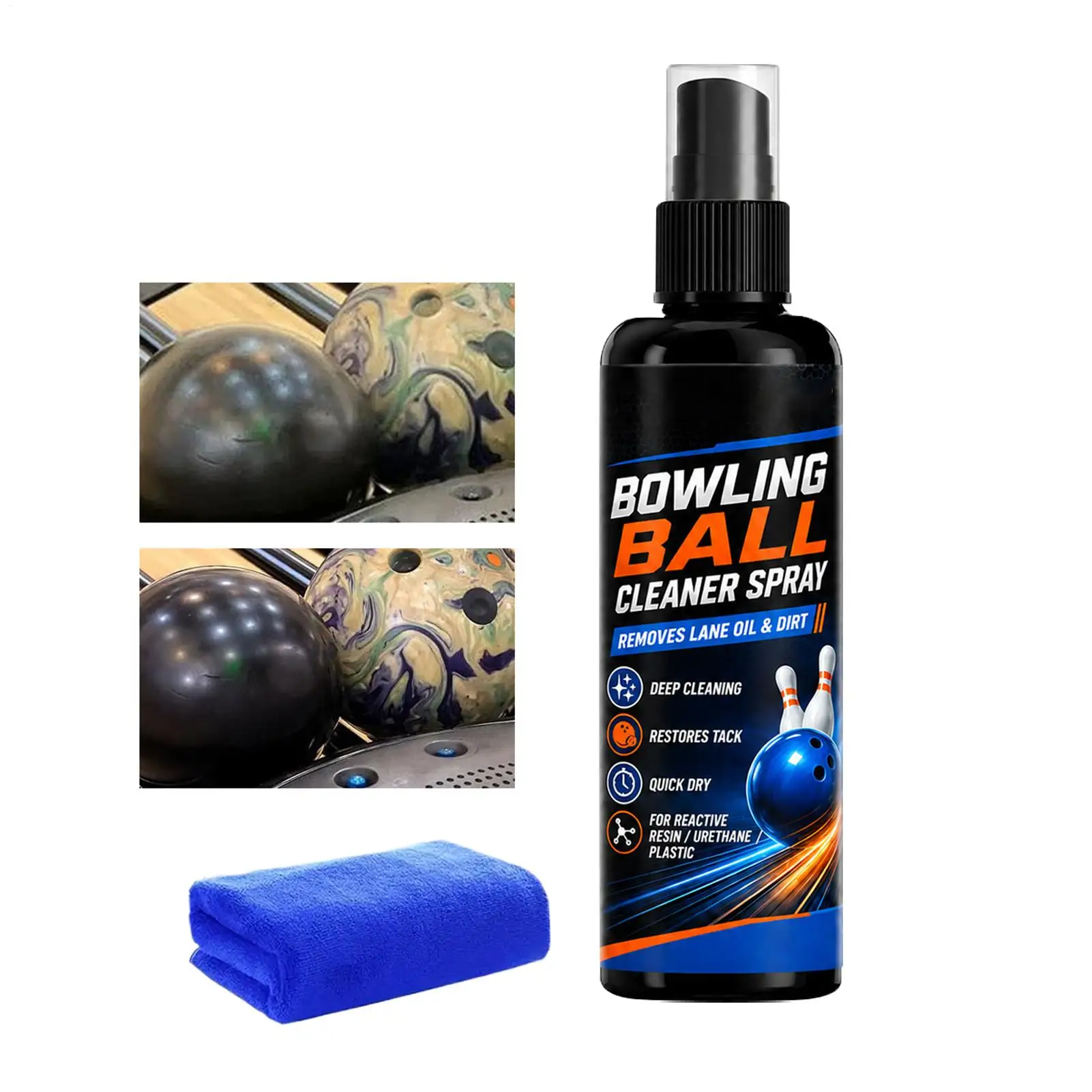 Bowling Ball Cleaning Spray with Towel Oil Remover Agent Dirt Cleaner for Performance Tackiness Restoration Gym Training