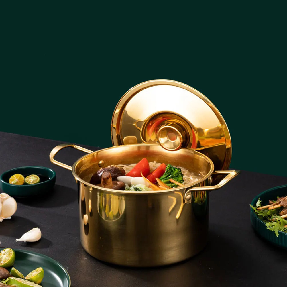 

Korean Ramen Pot Stainless Steel Noodle Cooking Soup Stew Kitchen Stockpot Double Handle for Instant Noodles Lobster Pasta Sauce
