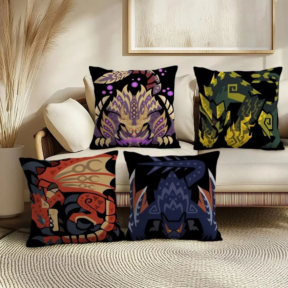 Funda de cojín Game M-monster Hunter Wilds, funda de almohada de felpa corta y suave, textura suave y acogedora, funda de cojín estética, decoración del hogar
