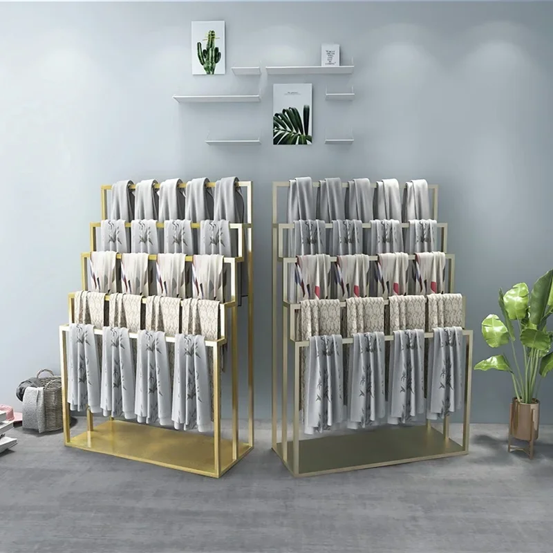 silk scarf display , clothing store floor-standing belt, island  fabric display
