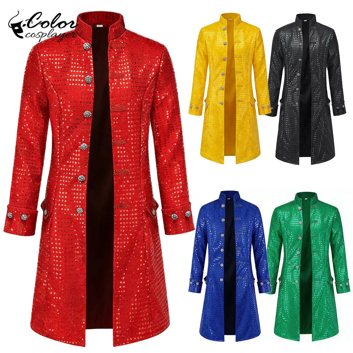 

Carnival Sequin Jacket Medieval Retro Costume Mid-Length Punk Jacket Victoria Sequin Coat for Men Easter Cosplay Outfits