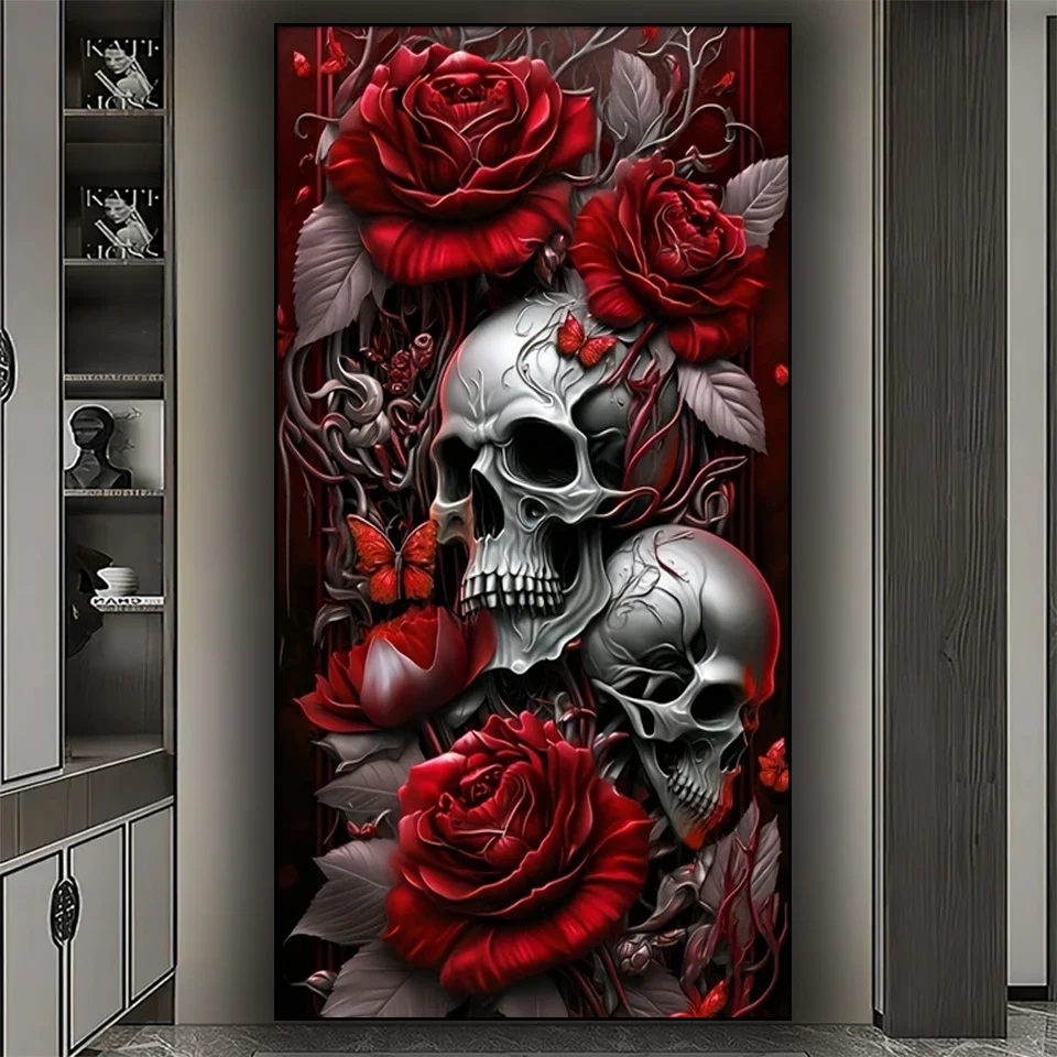 Rose Skull DIY Diamond Painting Kits New 2024 Full Round Diamond Embroidery Mosaic Cross Stitch Rhinestone Halloween Day Gifts