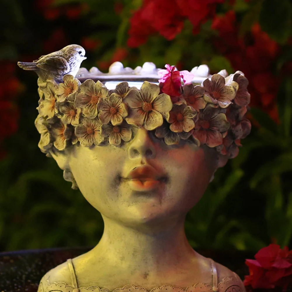 AA94-Solar Powered Garden Staues,Little Girl Garden Statues Bird Feeder Bath For Outdoor Home Crafts Yard, Porch Decoration