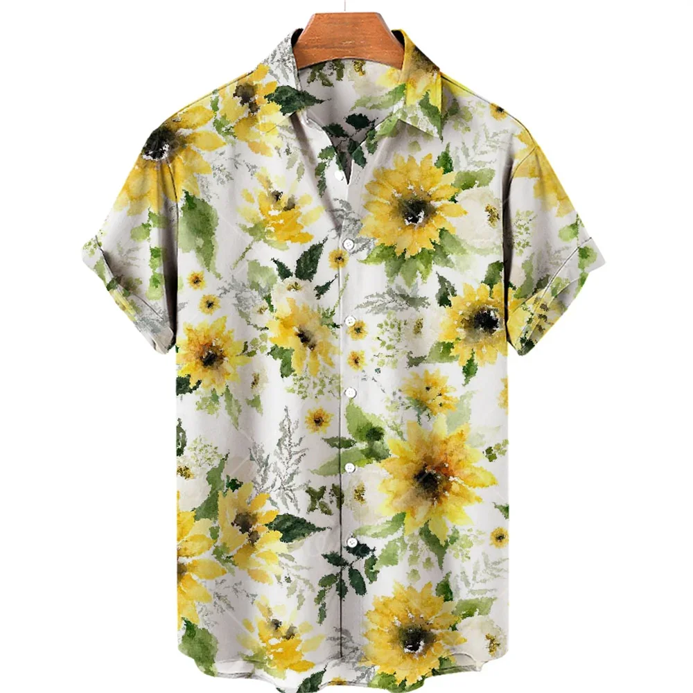 2024 Summer Oversized Hawaiian Beach Resort Plant Flower 3D Printed Men's Shirt Loose O-neck Jacket Retro Casual Top