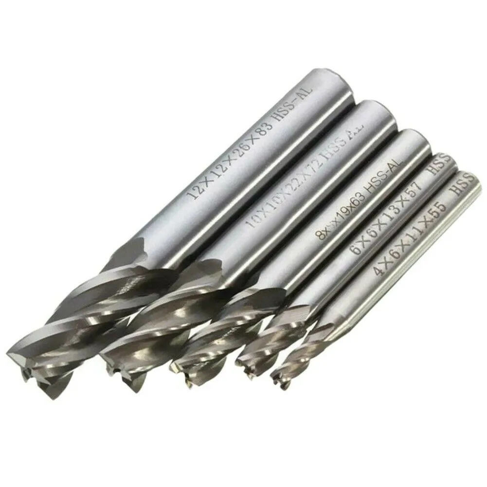 Brand New End Mill End Milling Cutter Accessories Kit Silver Slot Straight Handle 4 Flutes 4-12mm 5 Pcs/set Bit