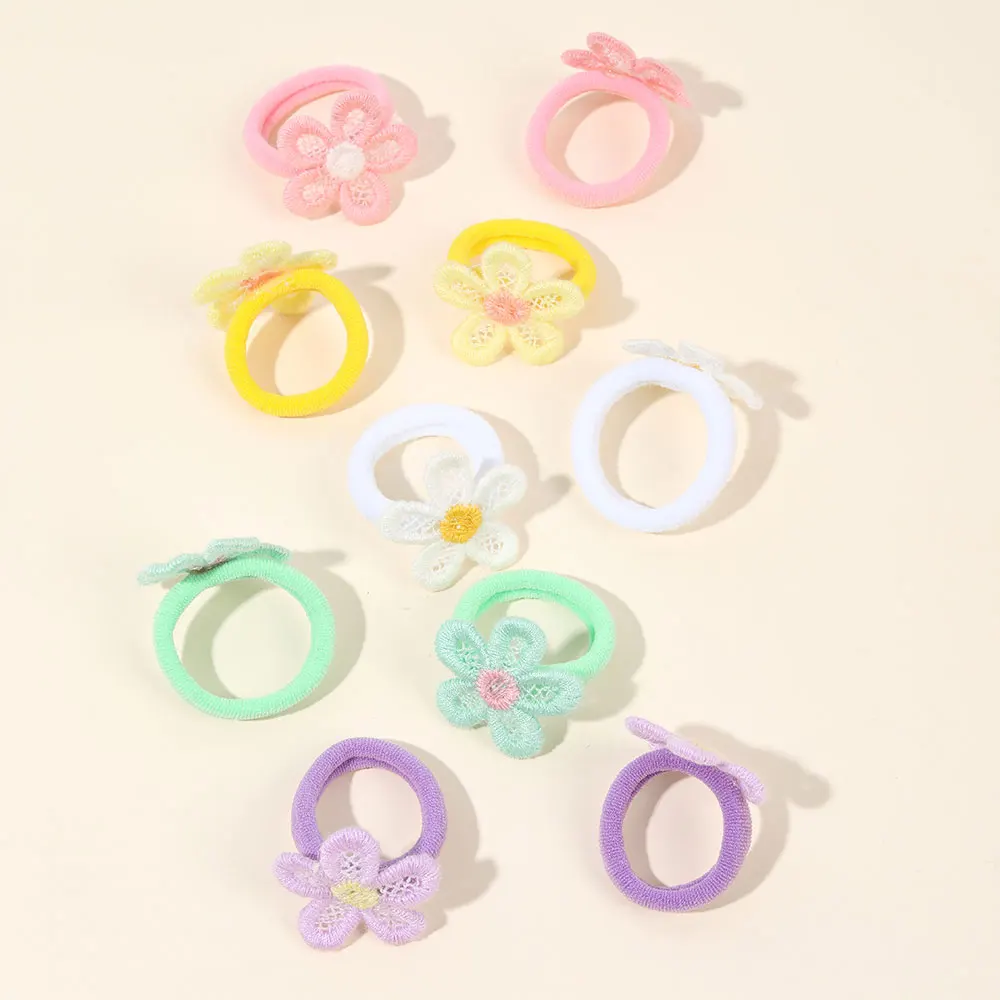 10Pcs Sweet Flower Girls Hair Bands Nylon Elastic Rubber Band Children Ponytail Holder Scrunchies Kids Hair Accessories