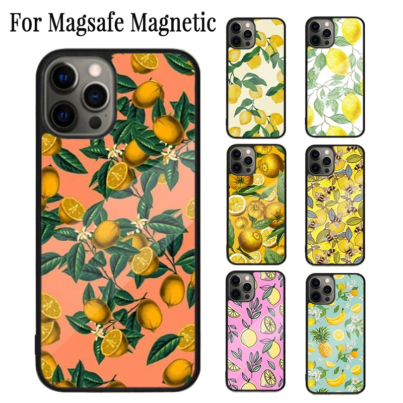 Summer Lemon and Leaf Magnetic Phone Case Coque For iPhone 16 15 14 Plus 13 12 Mini 11 Pro Max Magsafe Wireless Cover Capa