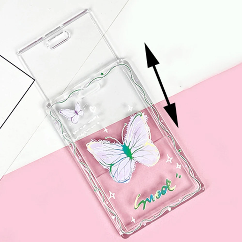 Porte-carte photo papillon avec ULélastique, étui de protection pour carte, porte-clés, porte-carte à pousser derrière la pochette de carte, présentoir photo, Y2K