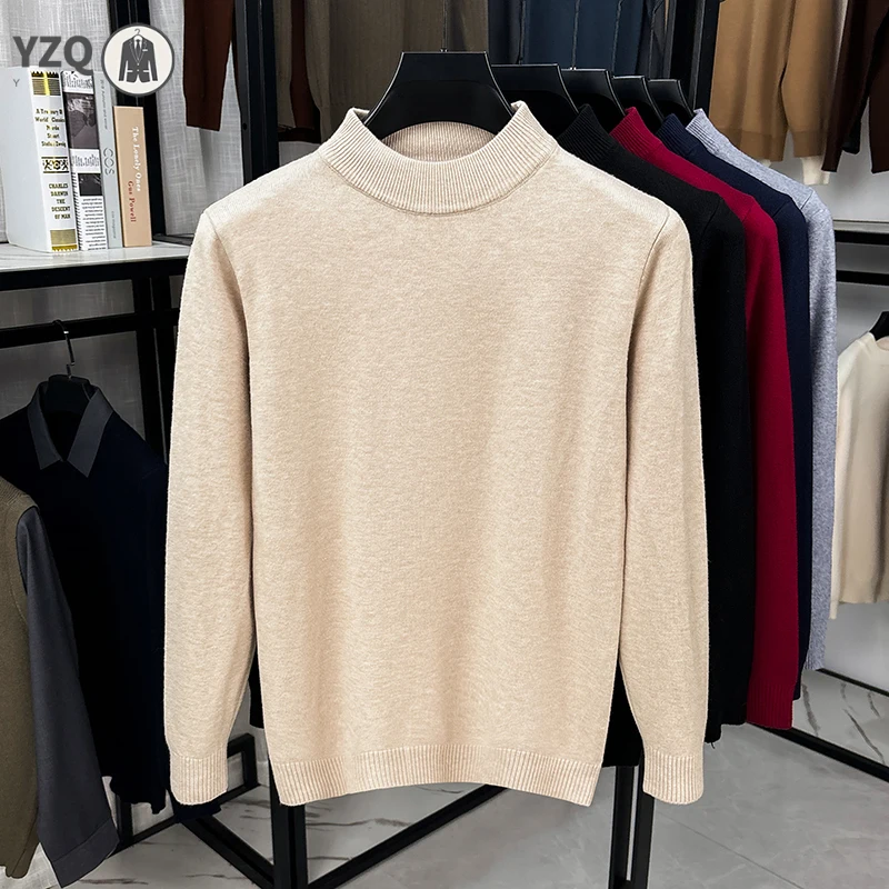 Loose Half Turtleneck Knit Jumper For Men Long Sleeve Rib Trim Light Knitted Fabric Outdoor Leisure Garment