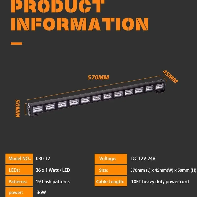 Lampu sorot darurat Amber putih 22 inci, lampu sorot peringatan mobil 36LED kekuatan tinggi 12-24v untuk atap mobil