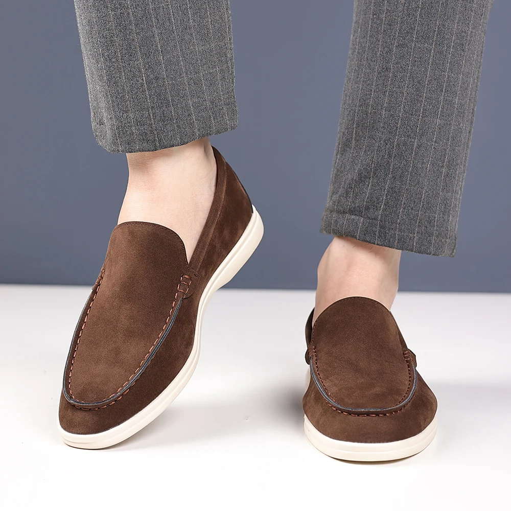 Brand Men's Suede Loafers Soft Leather Slip-On Shoes Comfortable Flat for Men Non-Slip Walking Shoes Casual Wear Business Shoes