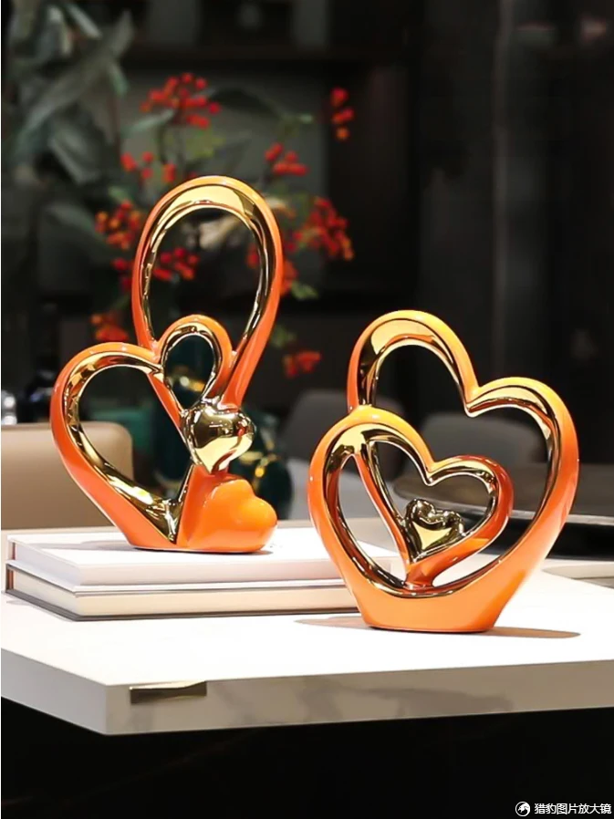 

Modern Heart-to-heart Ceramic Accessories Bedroom Dresser Furnishing Decoration Home Bookshelf Porch Figurines Crafts