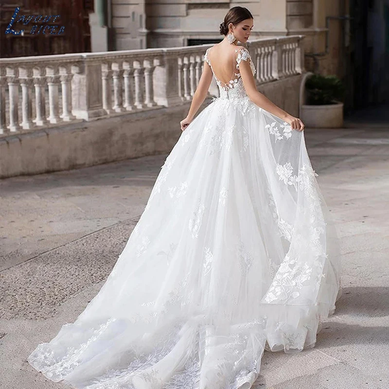 LAYOUT NICEB Mermaid Wedding Dresses Women Cap Sleeves Backless Lace Appliques Bridal Gown Detachable Train Vestidos De Novia