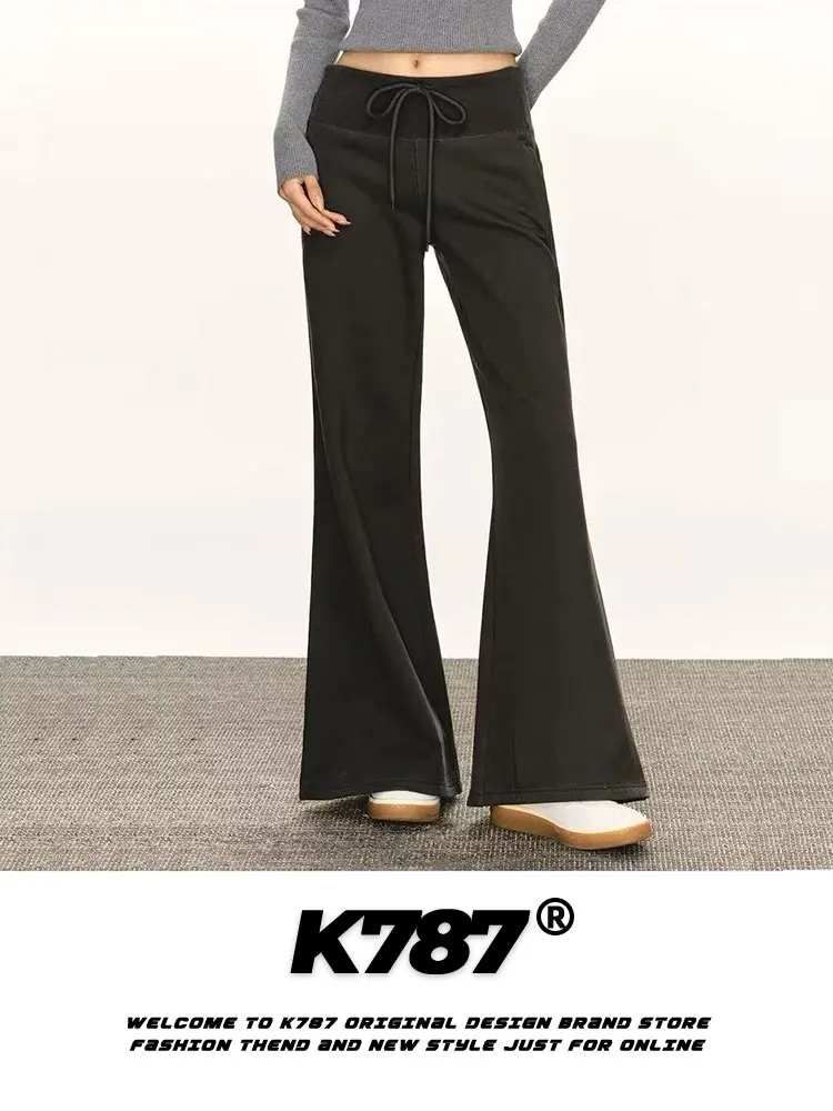 

Брюки K787 в американском ретро-стиле с высокой талией, слегка расклешенные, для повседневной носки, спорта и поездок на работу, летние, цветные, спортивные штаны