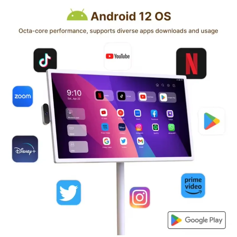 Pantalla Táctil LCD Interactiva de 21.5 Pulgadas con Sistema Operativo Android 12, Televisor Portátil Inalámbrico y Móvil para Interiores