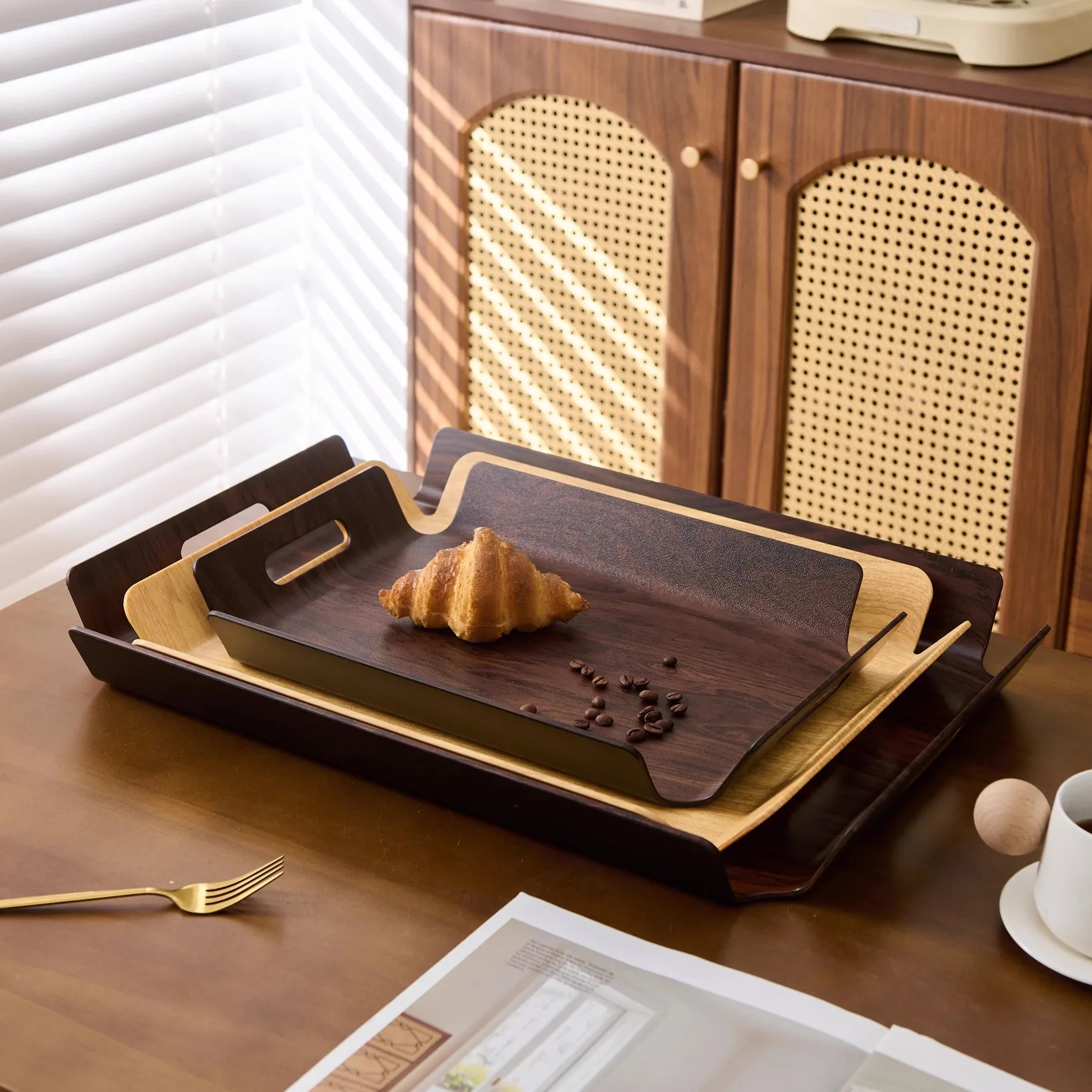 خمر الجوز الخشب الحبوب صينية مستطيلة اضافية كبيرة تخدم صينية المنظم كأس كوستر عدم الانزلاق جديد النمط الصيني صينية شاي