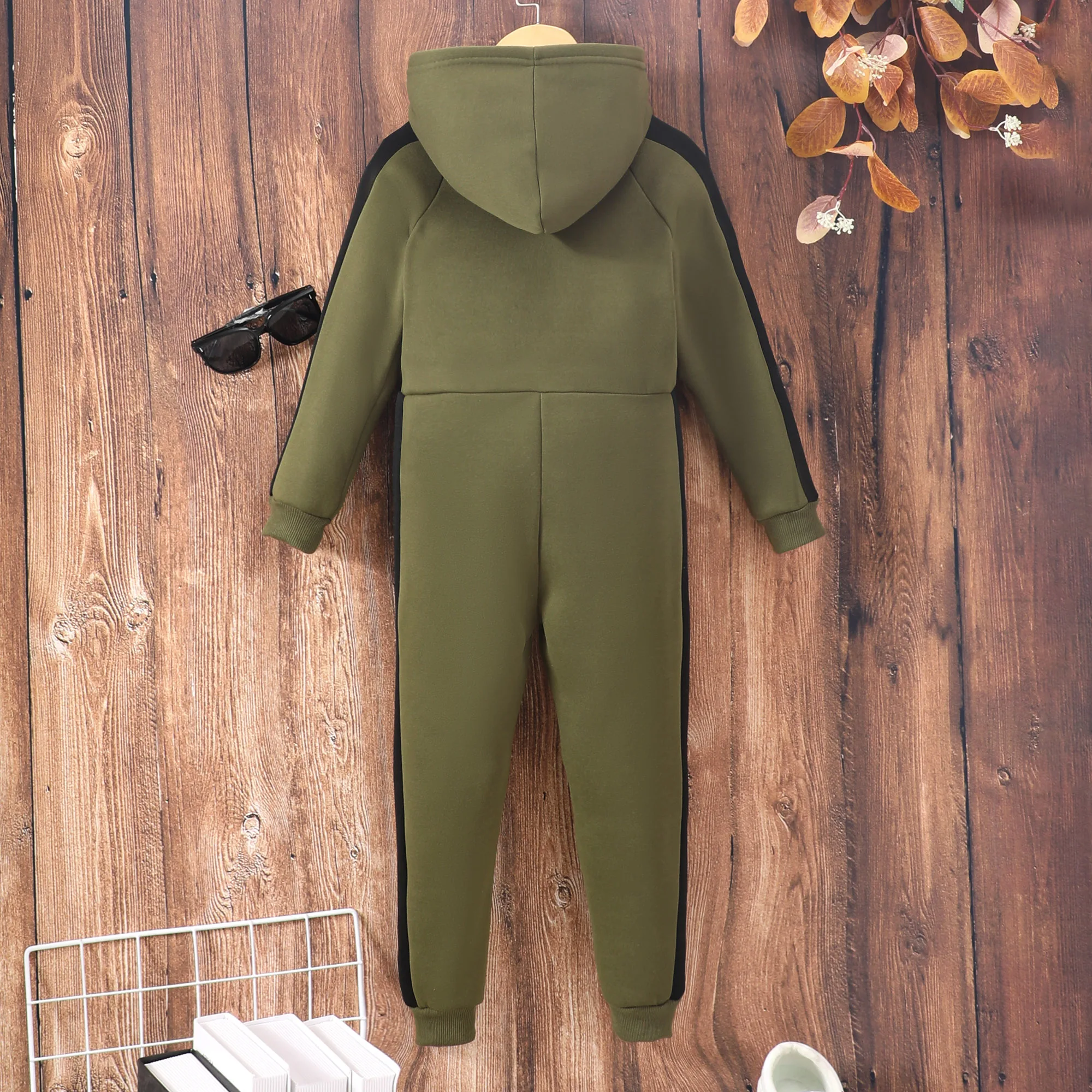 Boys Casual Long Sleeve Color Block Zipper Hooded Jumpsuit - Perfect For Spring And Autumn Clothes