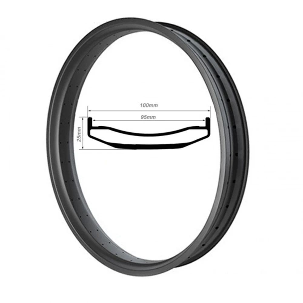 Fat Bike Carbon Rim 26 er 100x25mm Inner Width 95mmTubeless Hookless Fat Bicycle Rim