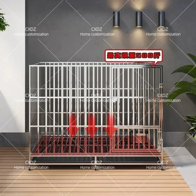 Stainless Steel Folding Dog Cage Medium Large Square Tube Indoor Pet Crate with Toilet for Golden Retriever